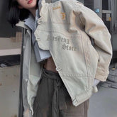 Threebooy Men Denim Jacket Cheongsam Button Letter Print Bomber Jacket Streetwear Fashion Youth Campus Versatile Casual Top Men'S Clothing